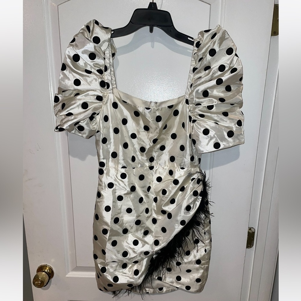 New! LPA Hailey Dress Black & White Polka Dots Mini Feather Dress 🖤 Small - Picture 10 of 15